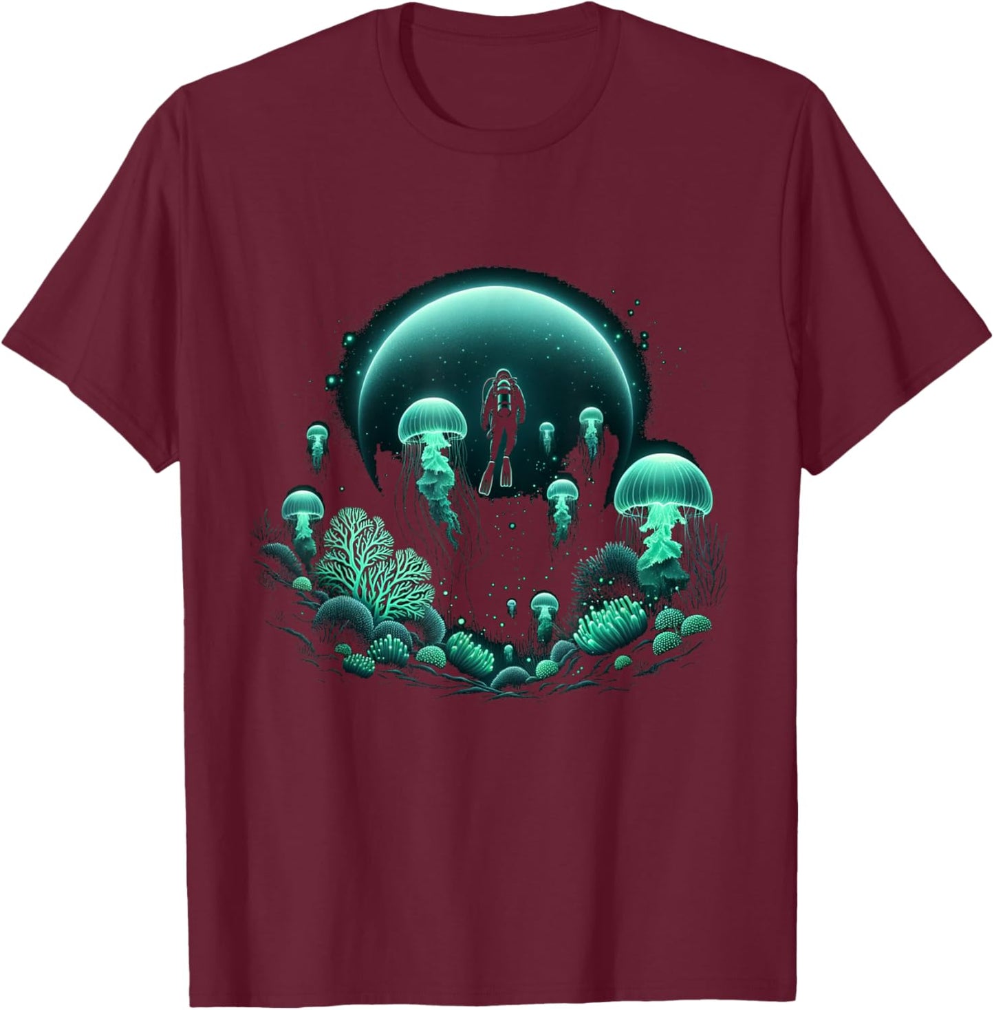 Scuba Diver and Jellyfish for Ocean Dive Trip Scuba Diving T-Shirt - T-Shirt | Maroon