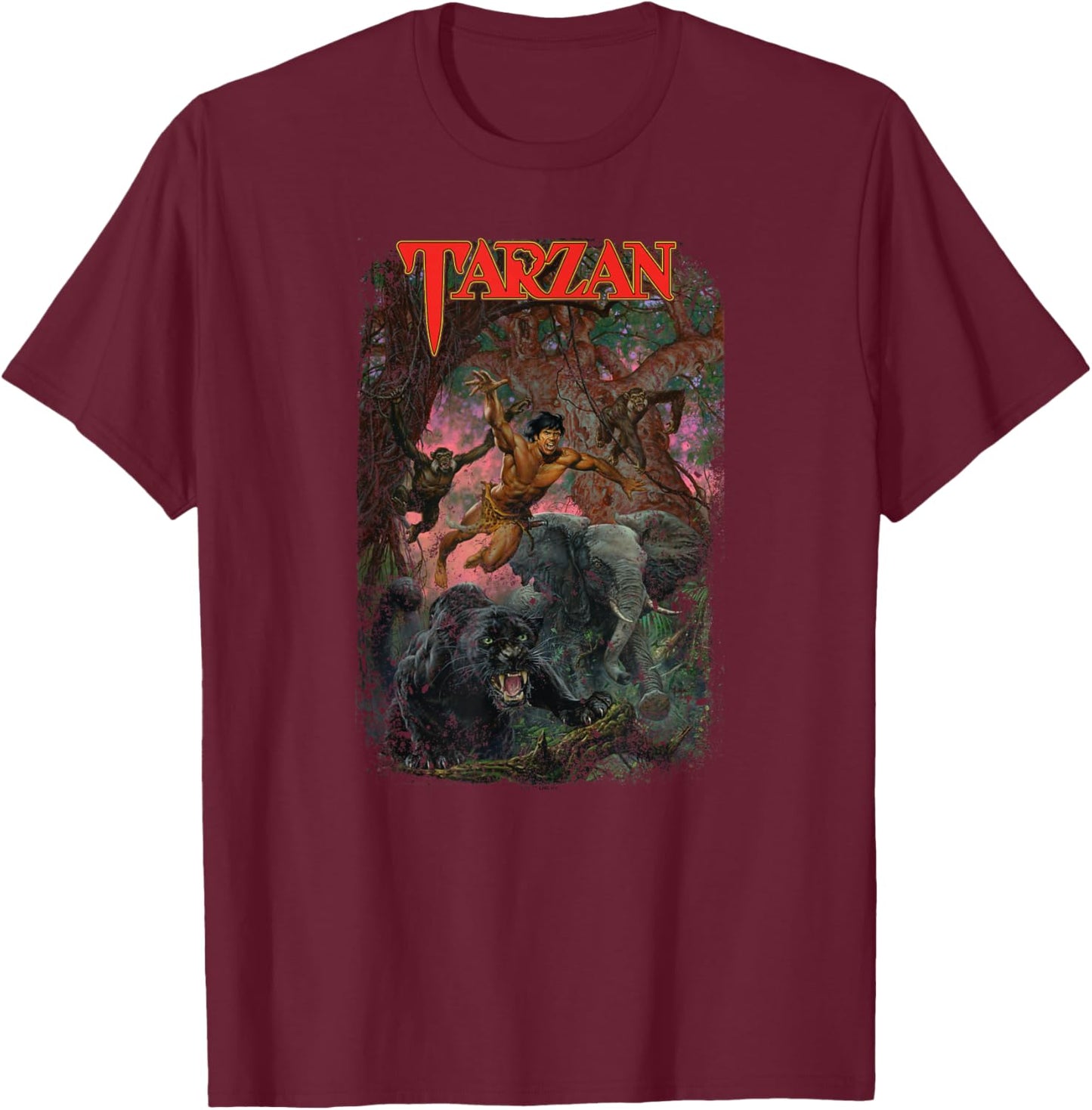 Tarzan Leaping Animal Illustration Father's Day T-Shirt - T-Shirt | Maroon