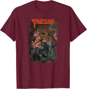 Tarzan Leaping Animal Illustration Father's Day T-Shirt - T-Shirt | Maroon