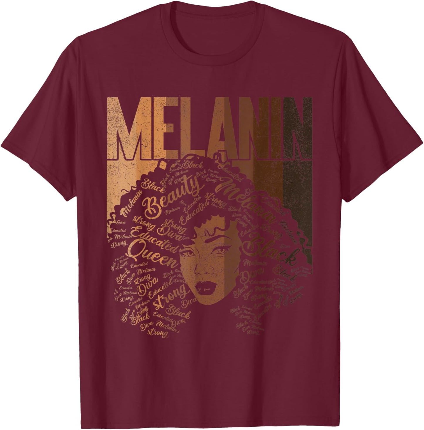 Black Melanin Queen Apparel, African American Afro Women T-Shirt - T-Shirt | Maroon