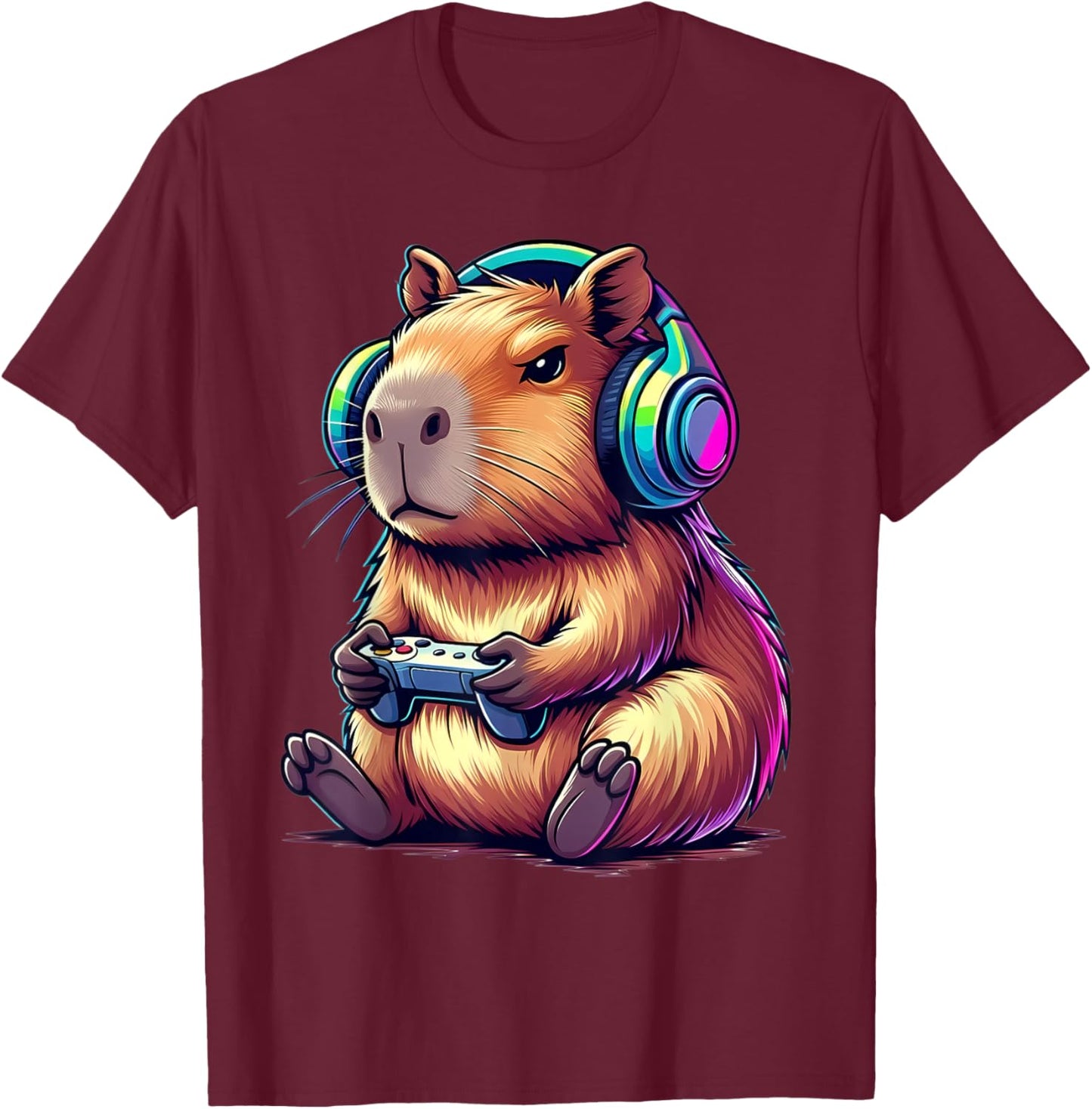 Lustiges Capybara Gamer süßes Videospiel Capybara Tierdesign T-Shirt - T-Shirt | Maroon