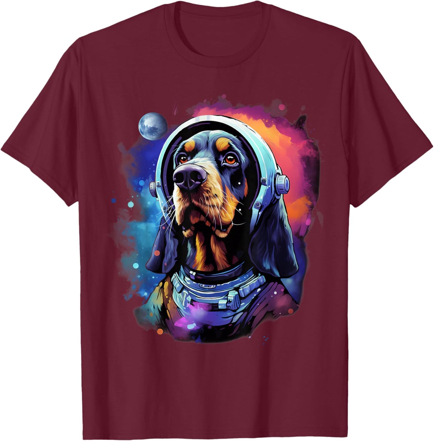 Space Bluetick Coonhound Dog Astronaut T-Shirt - T-Shirt | Maroon