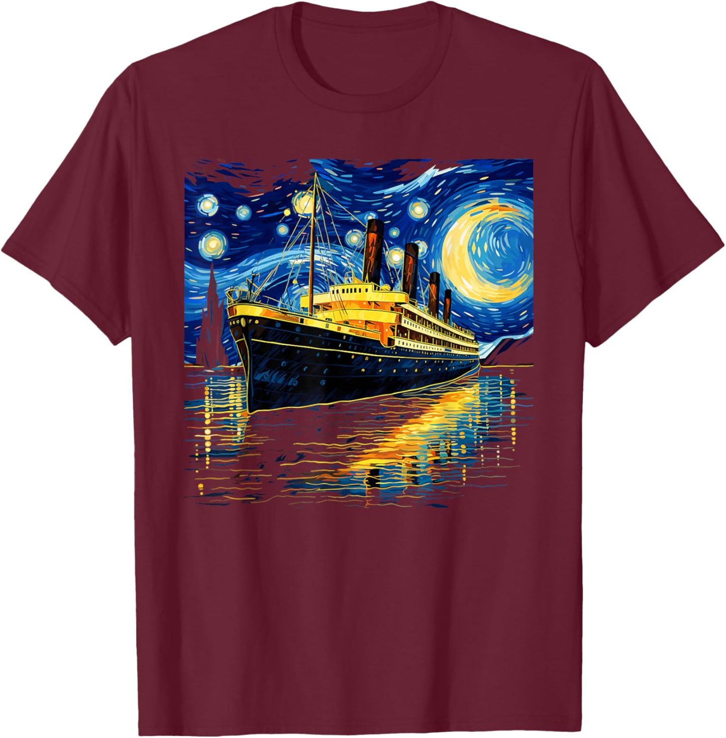Retro Vintage Starry Night Inspired Men Women Kids Titanic T-Shirt - T-Shirt | Maroon