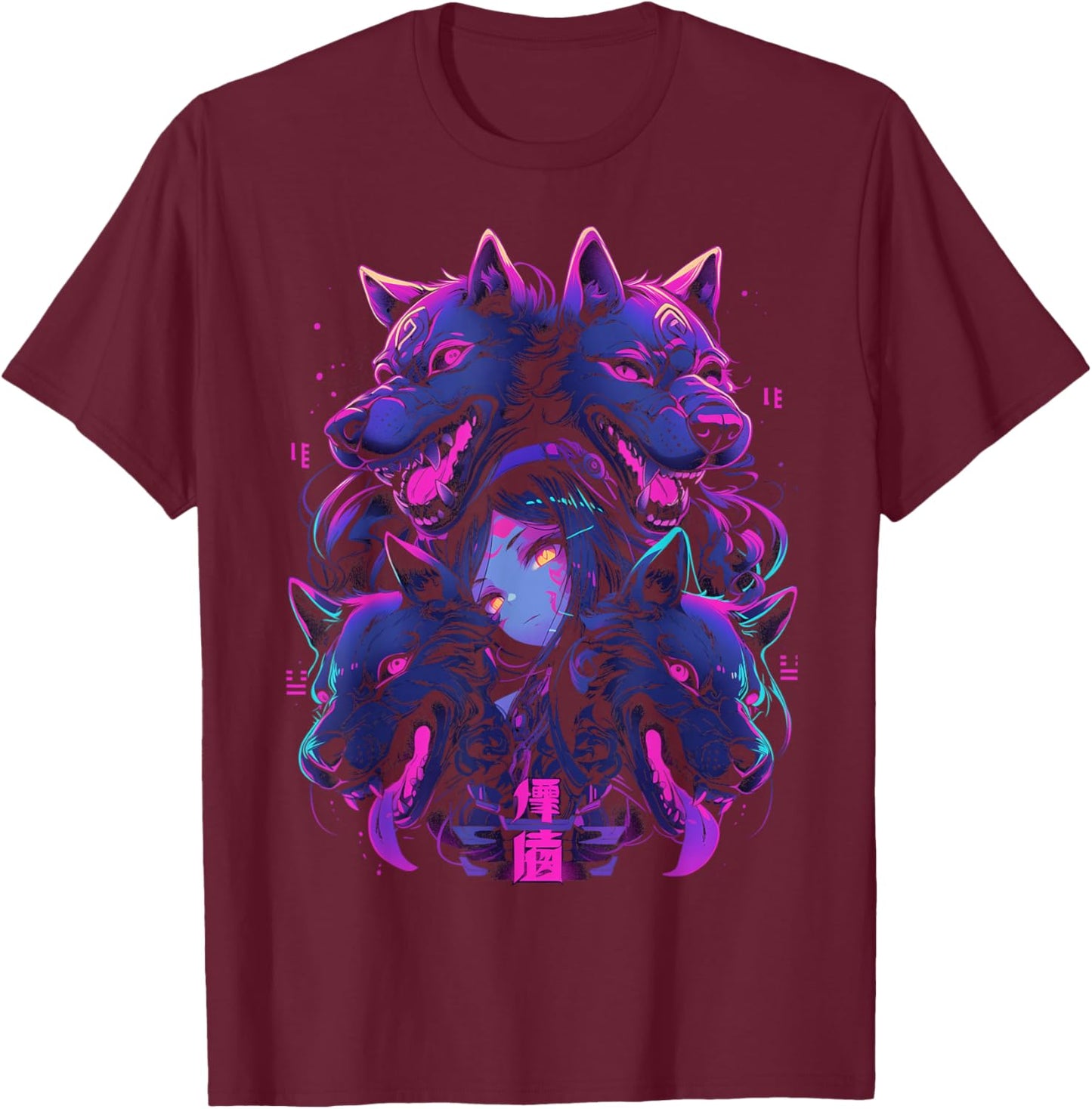 Anime Manga Cyberpunk Aesthetic Techwear Harajuku | Wolf T-Shirt - T-Shirt | Maroon