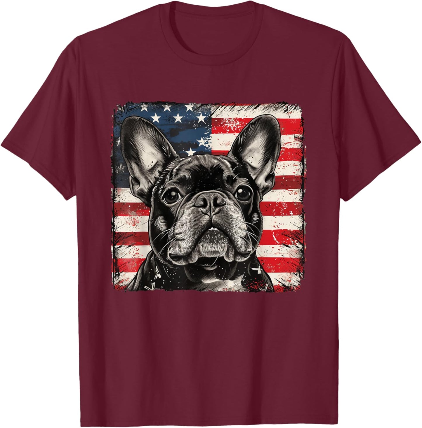 Frenchie Dog Patriotic 4th of July Gift Men Women Kids T-Shirt - T-Shirt | Maroon
