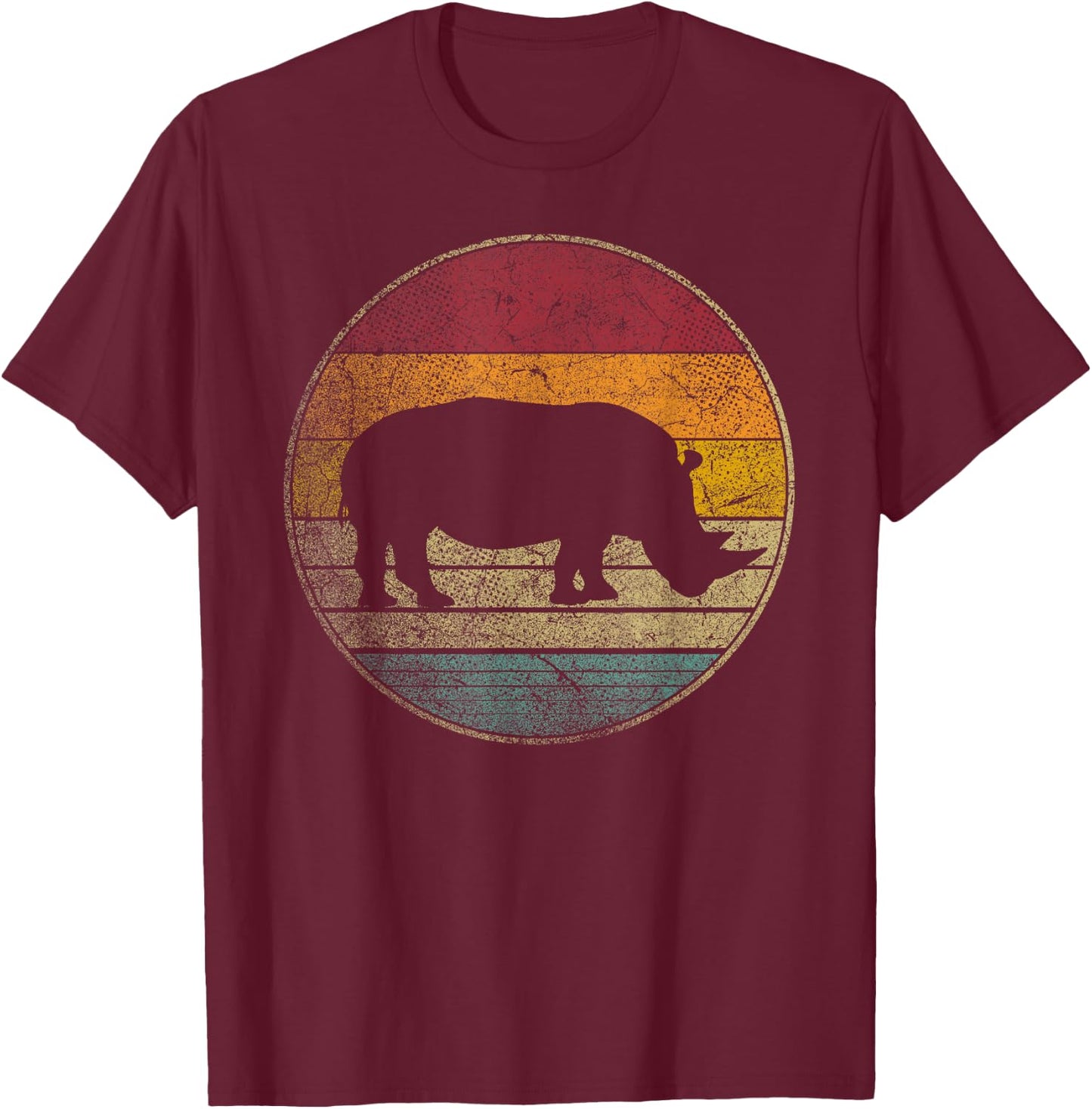 Rhino Rhinoceros Vintage Distressed Retro Style 70s 80s T-Shirt - T-Shirt | Maroon