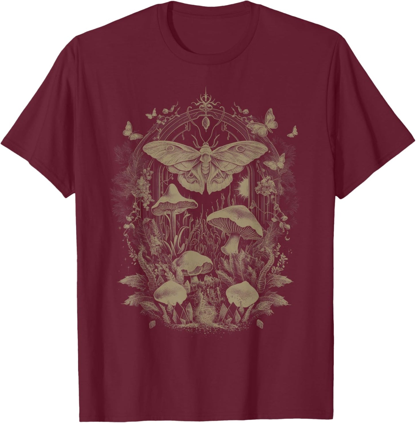 Butterfly Grunge Fairycore Therian Clothing Cute Moth Aesthetic Floral & Girls, -Adults & Kids, Brown, Small, Short Sleeve, Classic Fit T-Shirt - T-Shirt | Maroon