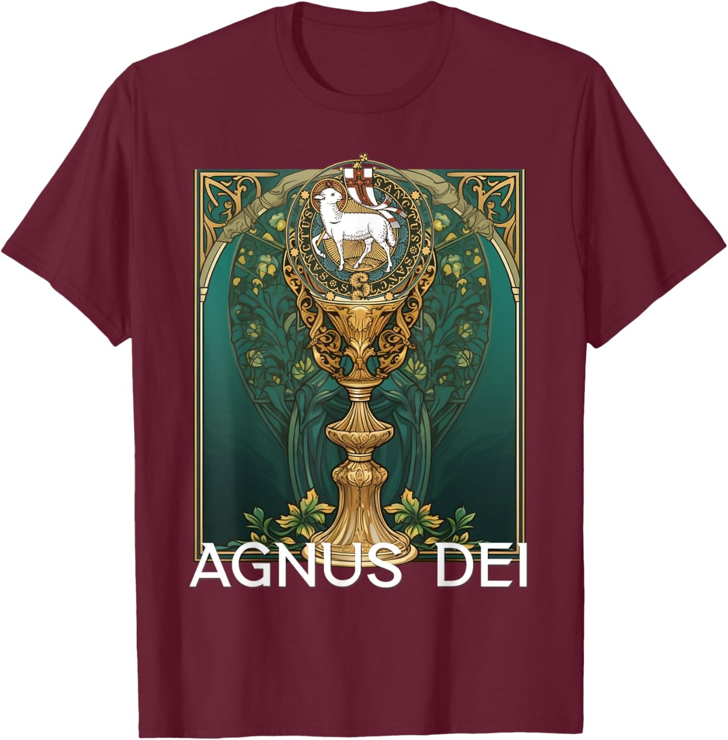 Agnus Dei Sanctus Traditional Latin Mass Catholic T-Shirt - T-Shirt | Maroon