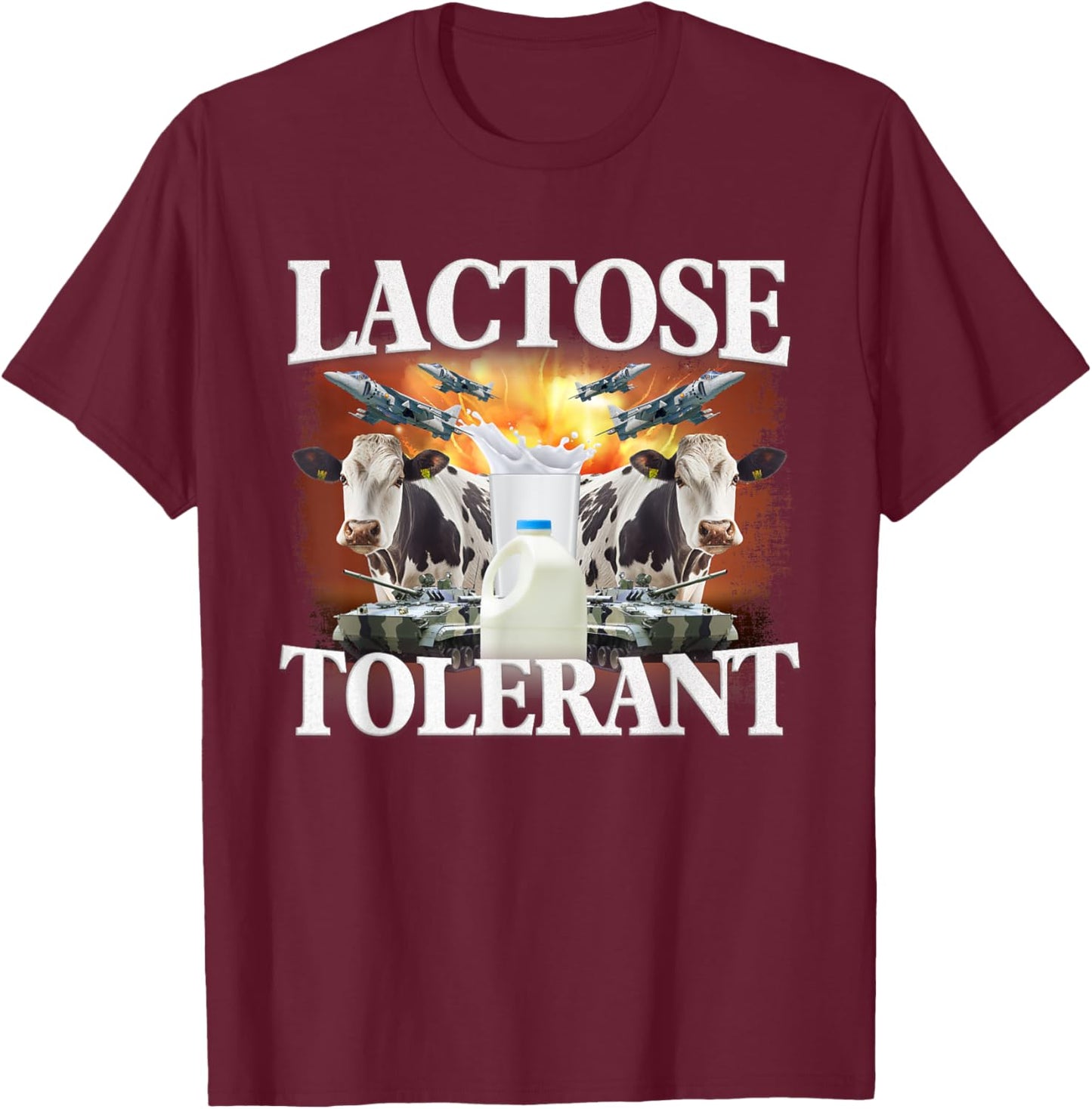 Funny Lactose Retro Pro-Dairy Apparel -Adults Black Cotton Blend Small T-Shirt - T-Shirt | Maroon