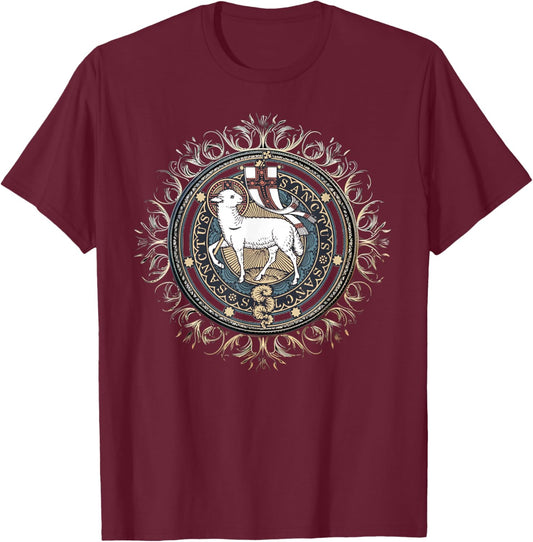 Agnus Dei Sanctus Traditional Latin Mass Catholic T-Shirt - T-Shirt | Maroon