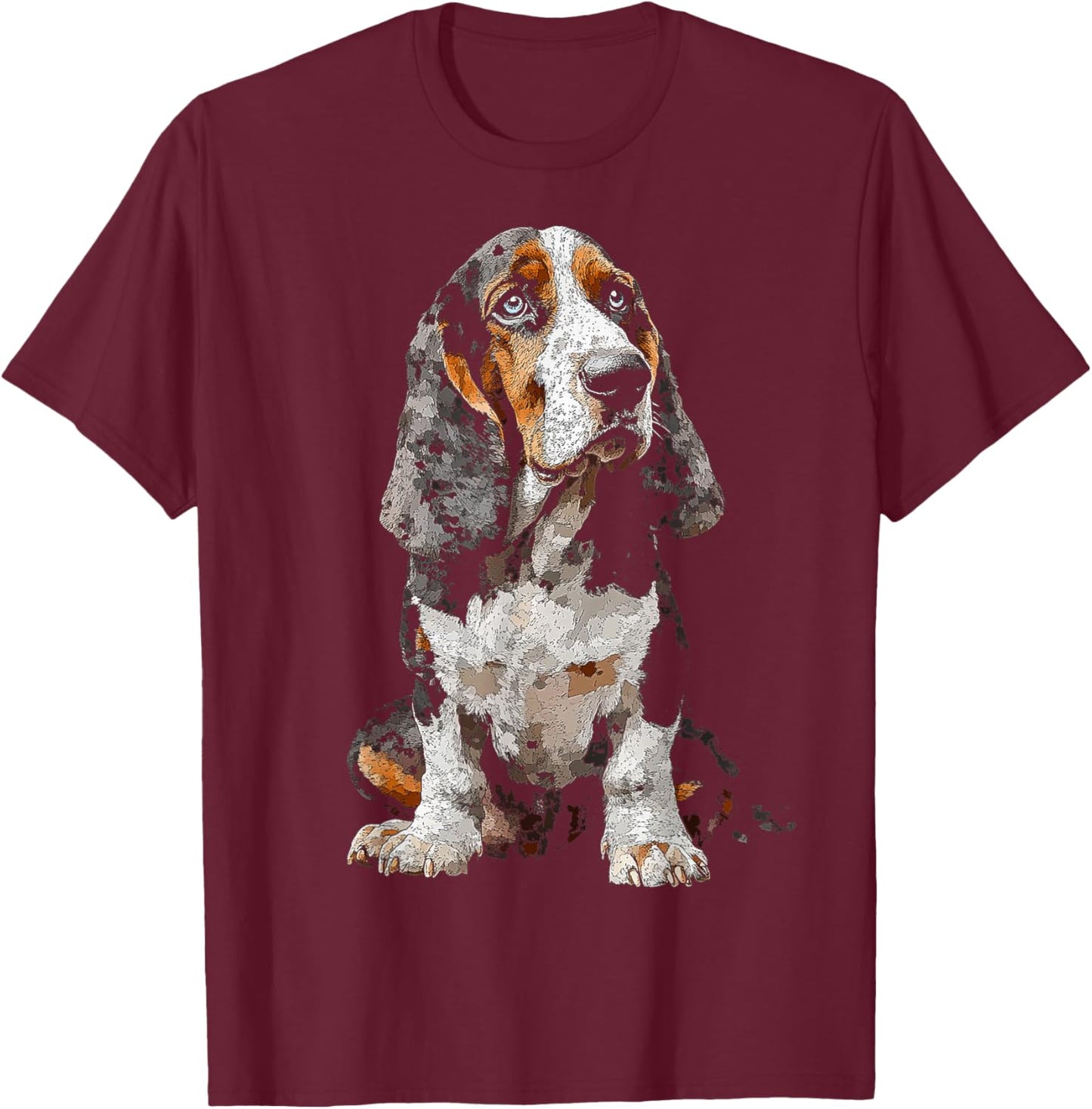 Basset Hound Dog Motif Pet Art Blue Eyes Basset Hound Women Kids T-Shirt - T-Shirt | Maroon