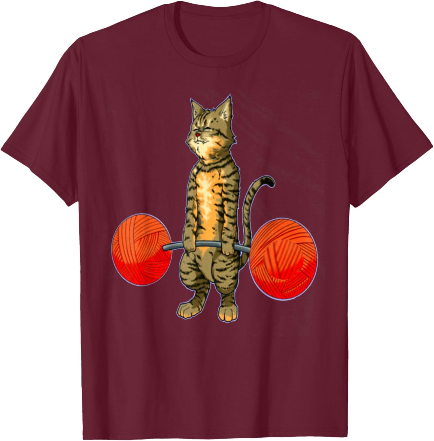 Deadlifting Tabby Cat Weightlifting Gym Bodybuilding Fitness T-Shirt - T-Shirt | Maroon