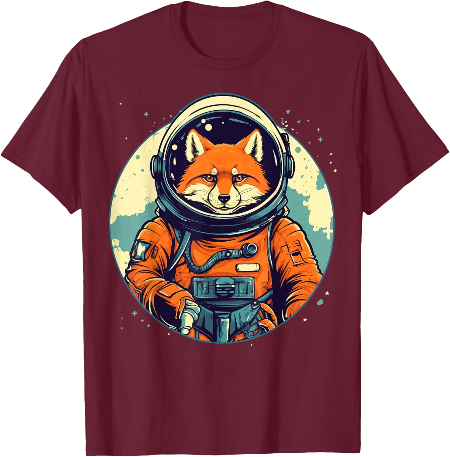 Outer Space Fox on Galaxy Astronaut Fox T-Shirt - T-Shirt | Maroon