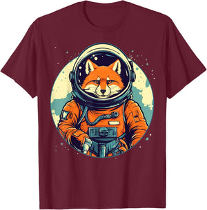 Outer Space Fox on Galaxy Astronaut Fox T-Shirt - T-Shirt | Maroon