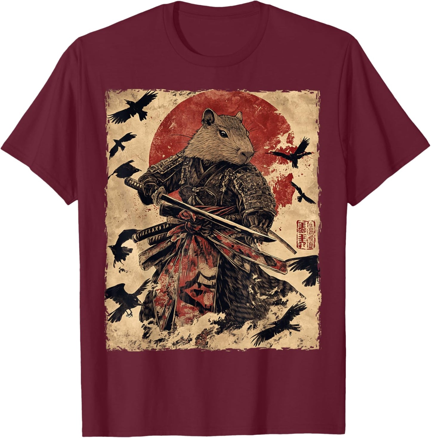 Capybara Samurai Graphic Japanese Warrior Anime T-Shirt - T-Shirt | Maroon