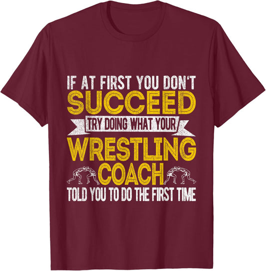 Funny Wrestling Coach Scholastic Folkstyle Wrestling Retro T-Shirt - T-Shirt | Maroon