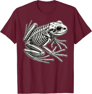 Frog Skeleton Halloween T-Shirt - T-Shirt | Maroon