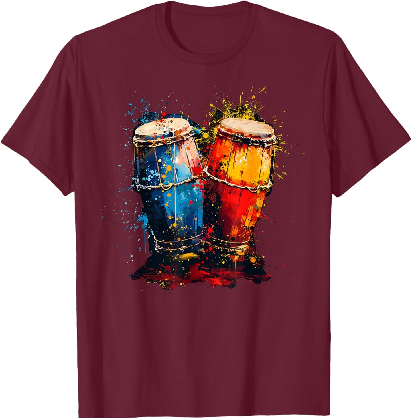 Artistic Colorful Pop Art painted Congas T-Shirt - T-Shirt | Maroon