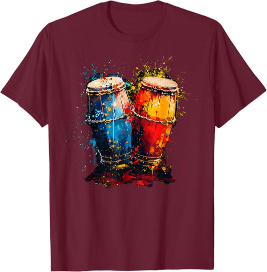 Artistic Colorful Pop Art painted Congas T-Shirt - T-Shirt | Maroon