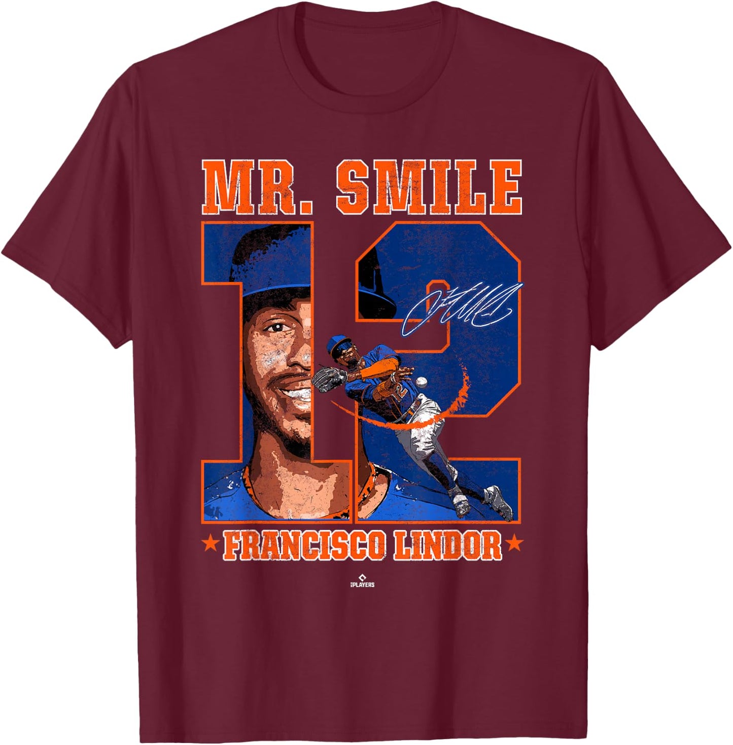 Mr. Smile Francisco Lindor Paquito New York MLBPA T-Shirt - T-Shirt | Maroon