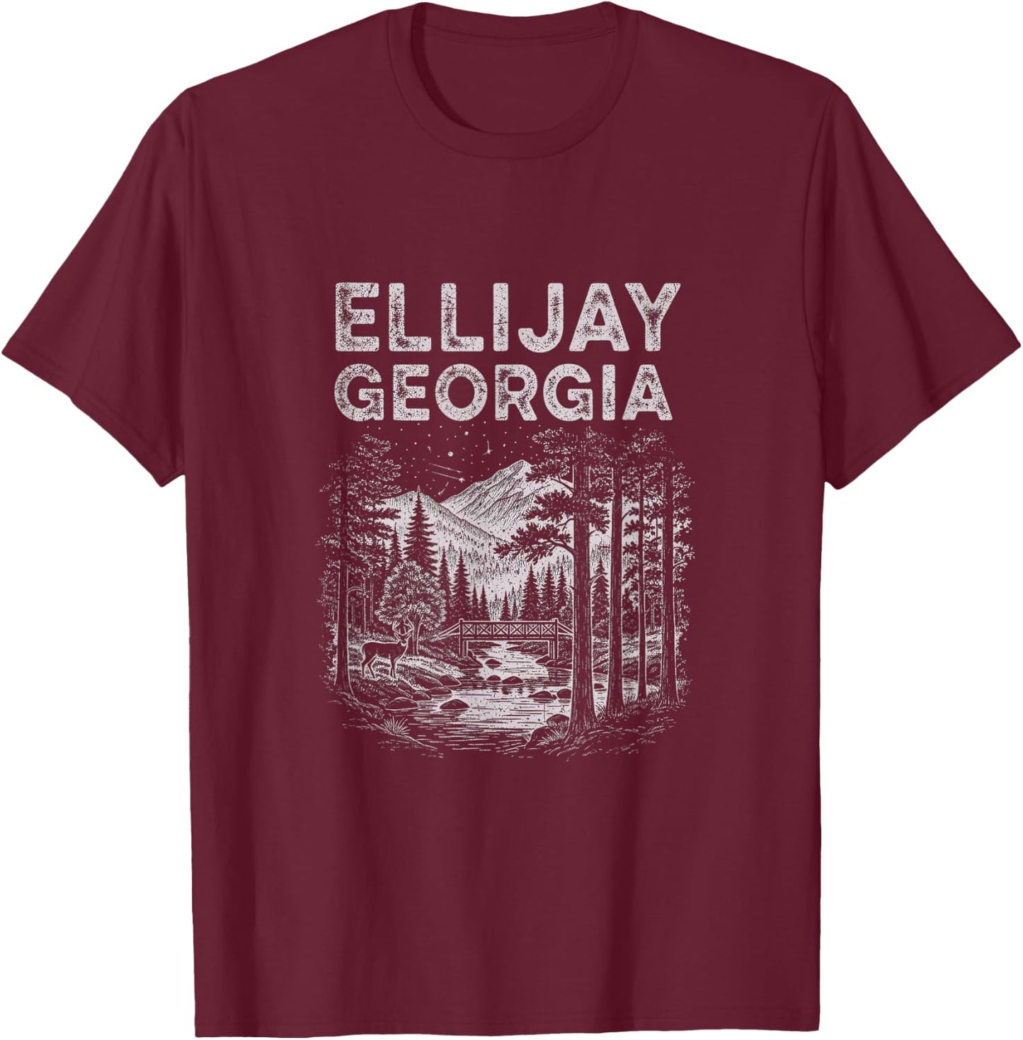 Vintage Ellijay Georgia Drawing Art Design T-Shirt - T-Shirt | Maroon