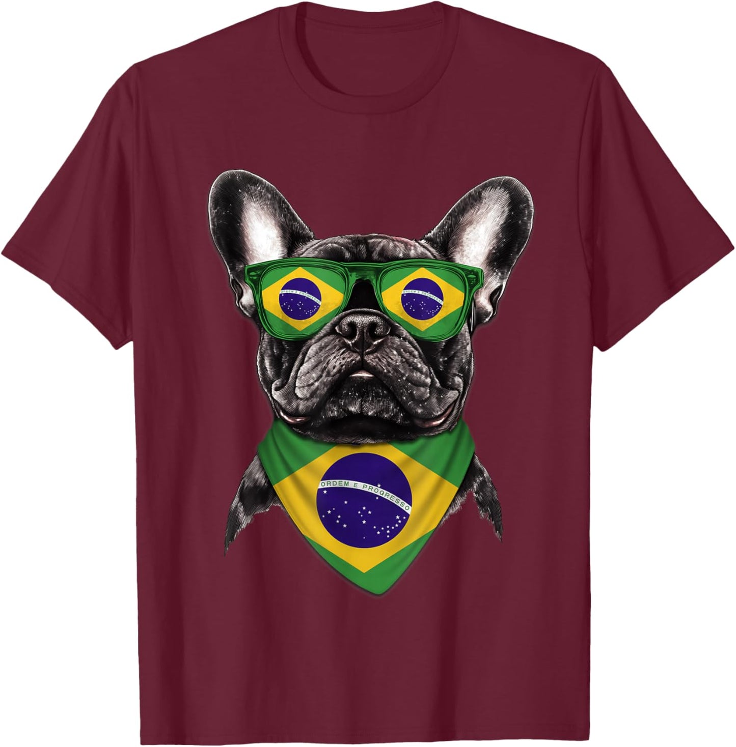 Brazilian Flag American French Bulldog Heritage Brazil T-Shirt - T-Shirt | Maroon