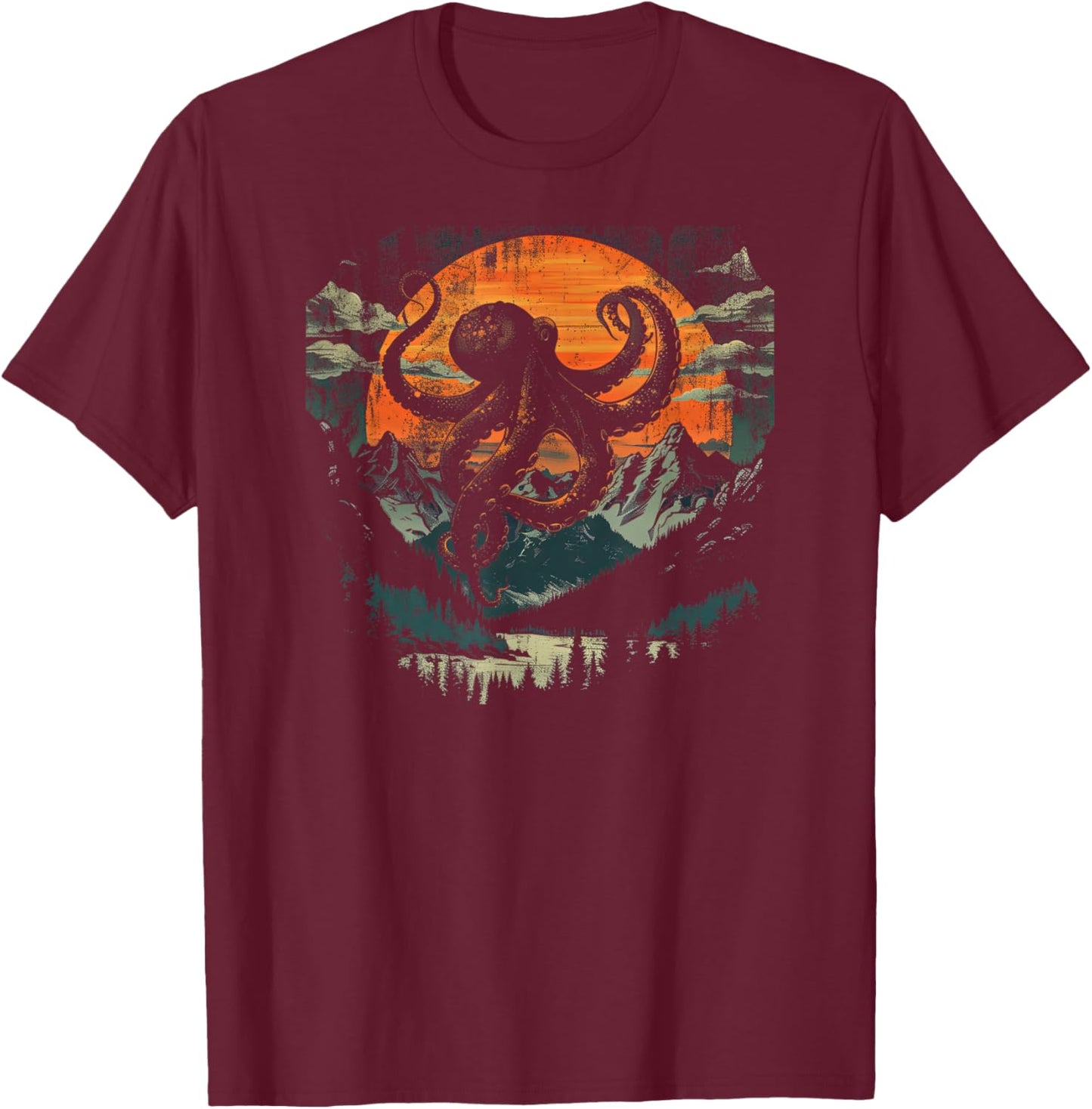 Octopus Shirt /Graphic Mountain T-Shirt - T-Shirt | Maroon