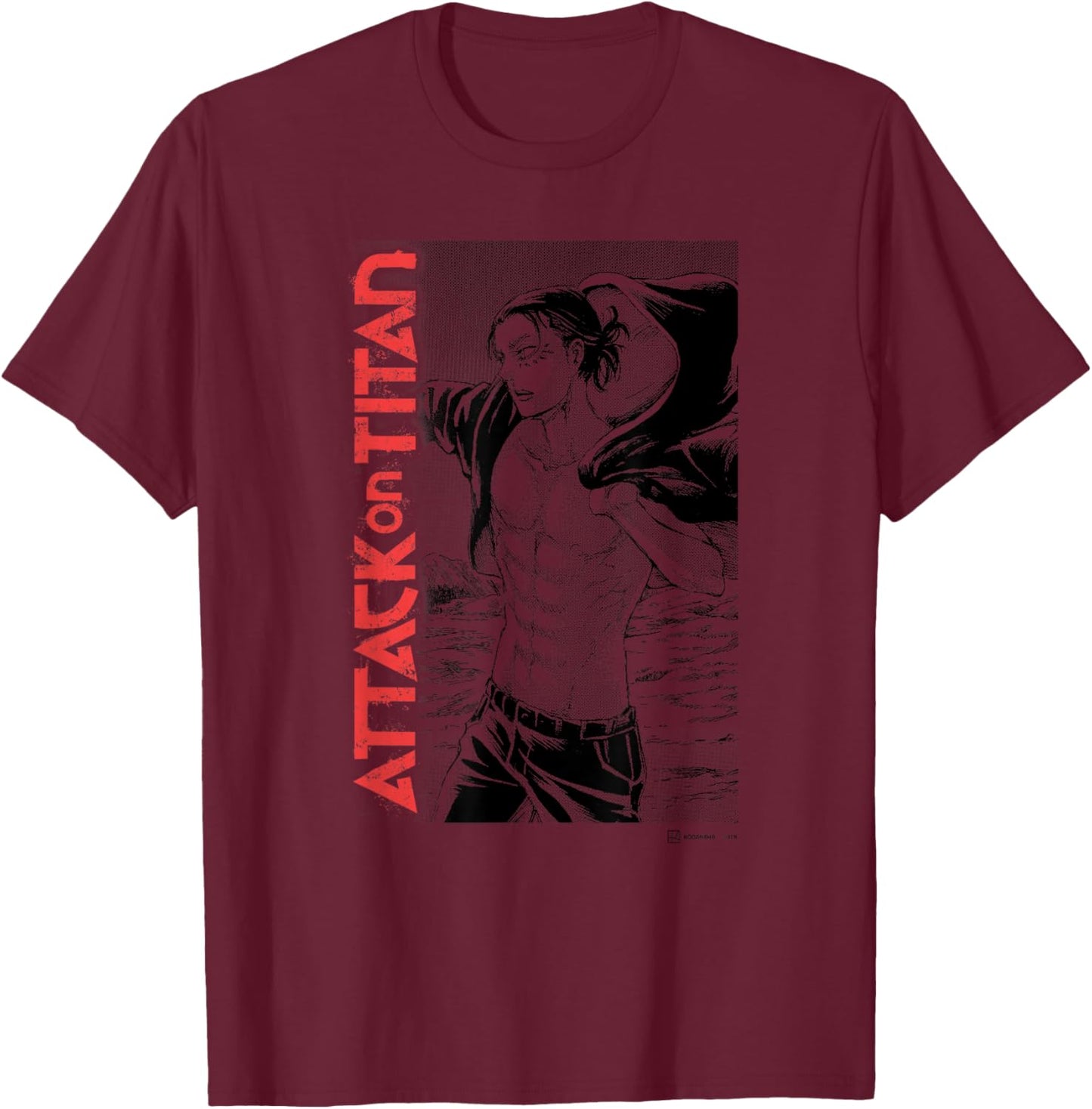 Attack on Titan Eren Yeager Manga Style Shirtless Portrait T-Shirt - T-Shirt | Maroon