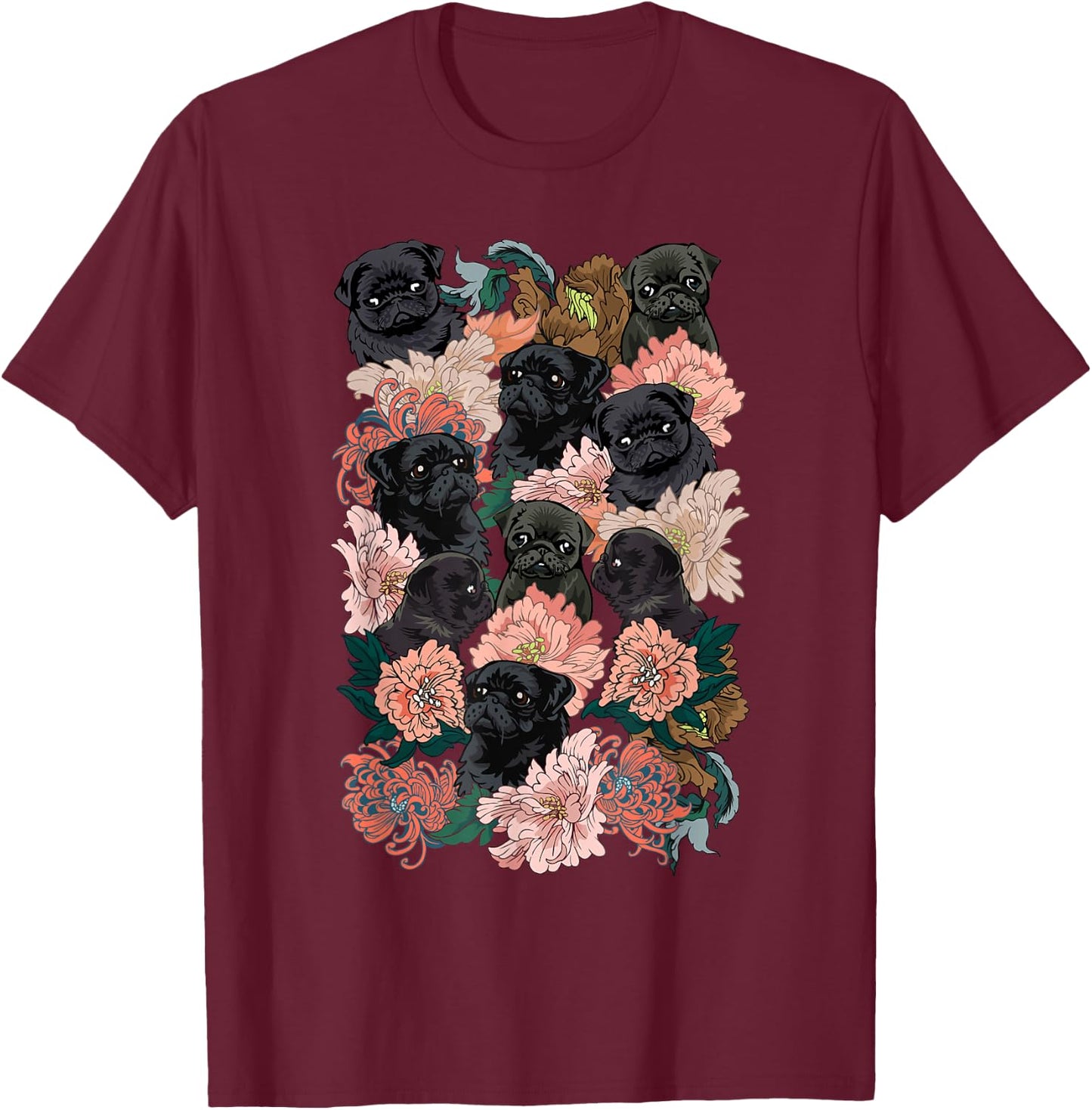 Because Black Pug T-Shirt - T-Shirt | Maroon