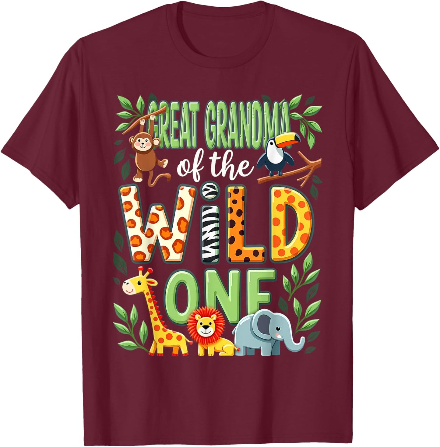 1st Birthday Safari Zoo Great Grandma Of The Wild One T-Shirt - T-Shirt | Maroon