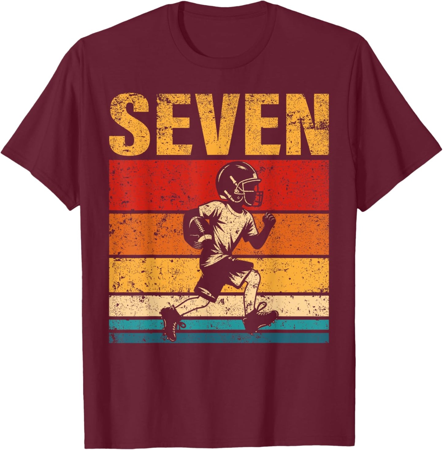 7 Year Old Football Boy Birthday Vintage 7th Birthday Boy T-Shirt - T-Shirt | Maroon
