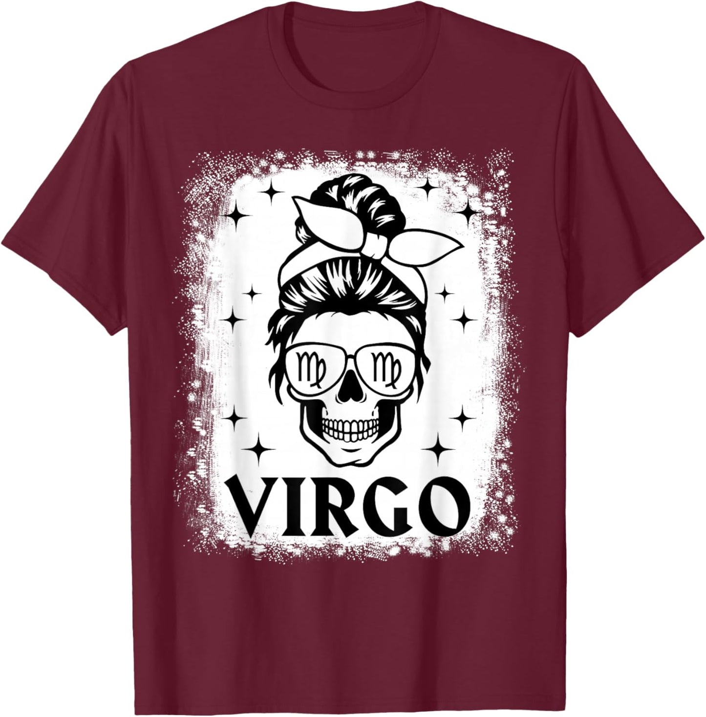 Virgo Girl Woman Messy Bun Skull Gothic Zodiac Sign T-Shirt - T-Shirt | Maroon