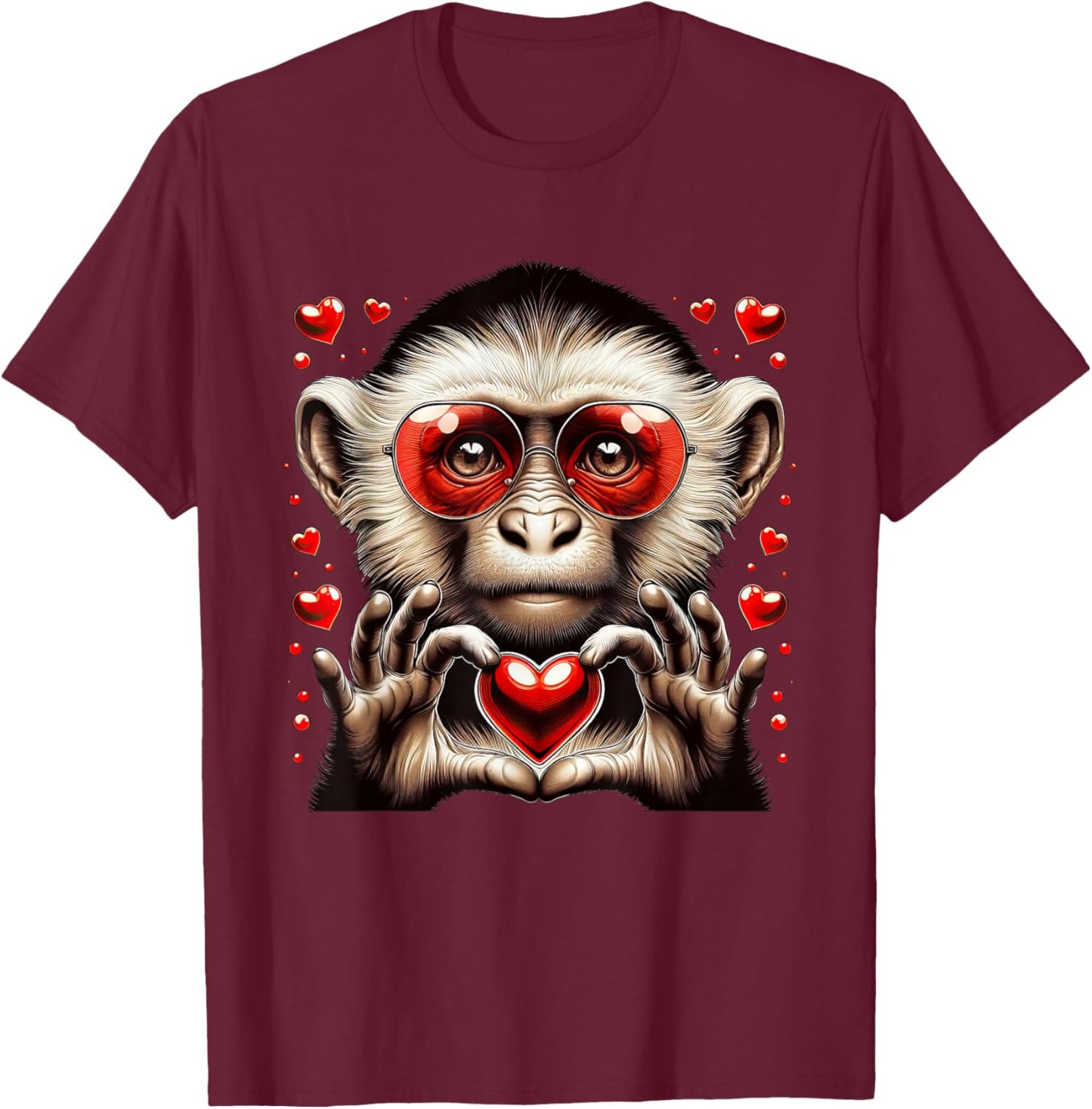 Heart Sign Hand Monkey Kids Monkey Valentine T-Shirt - T-Shirt | Maroon