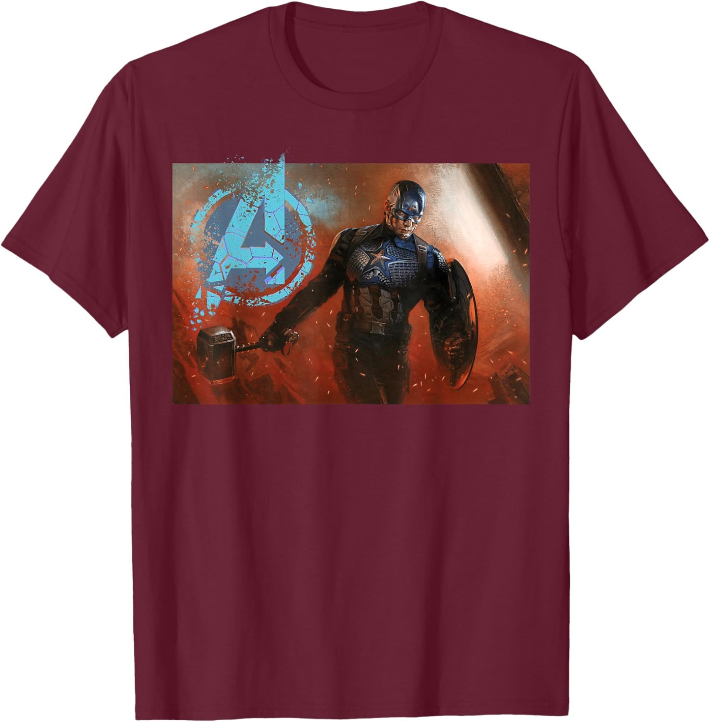 Avengers Endgame Captain America Mjolnir Shield Portrait T-Shirt - T-Shirt | Maroon