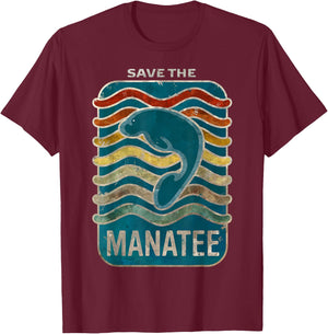 Save the Manatee Retro Vintage Design T-Shirt - T-Shirt | Maroon