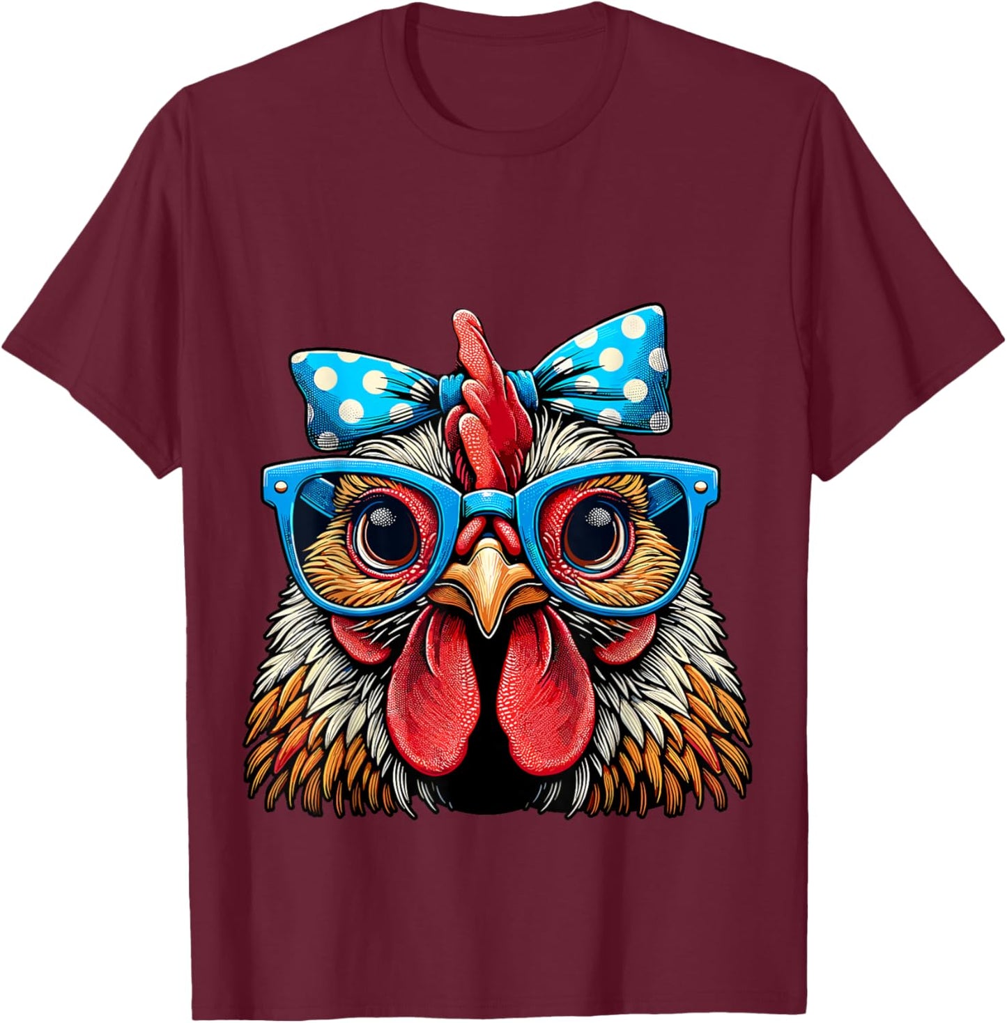 Chicken with Glasses and Bow Farm Girl T-Shirt - T-Shirt | Maroon