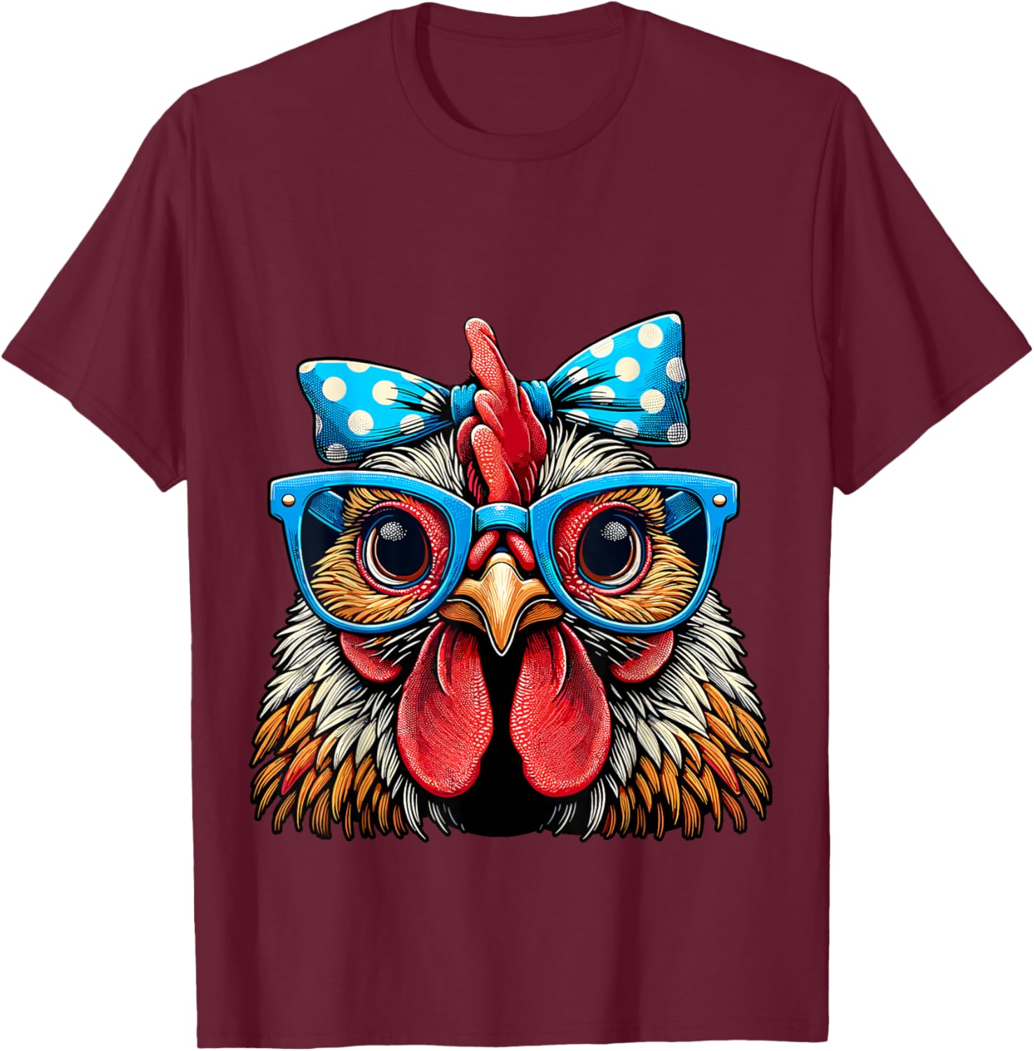Chicken with Glasses and Bow Farm Girl T-Shirt - T-Shirt | Maroon
