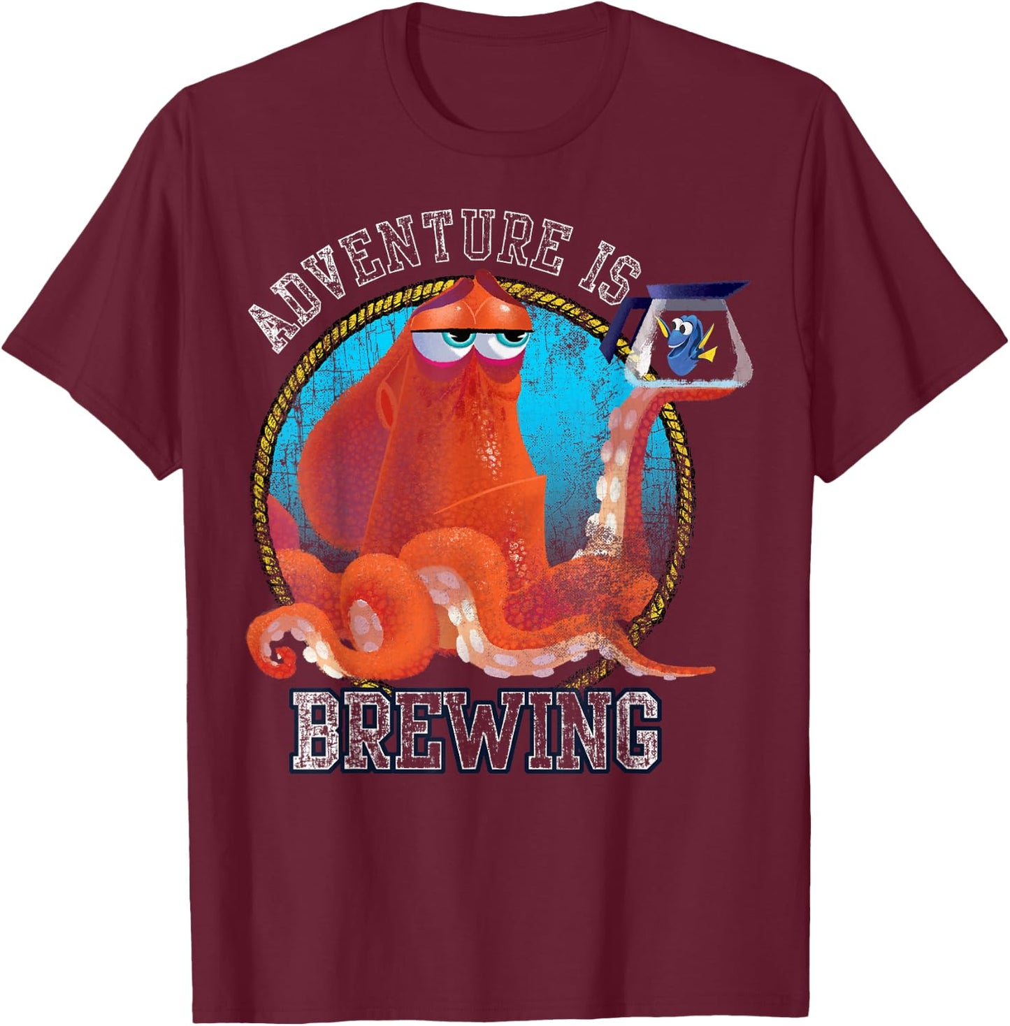 Disney Pixar Finding Dory Hank and Dory Adventure is Brewing Small T-Shirt - T-Shirt | Maroon
