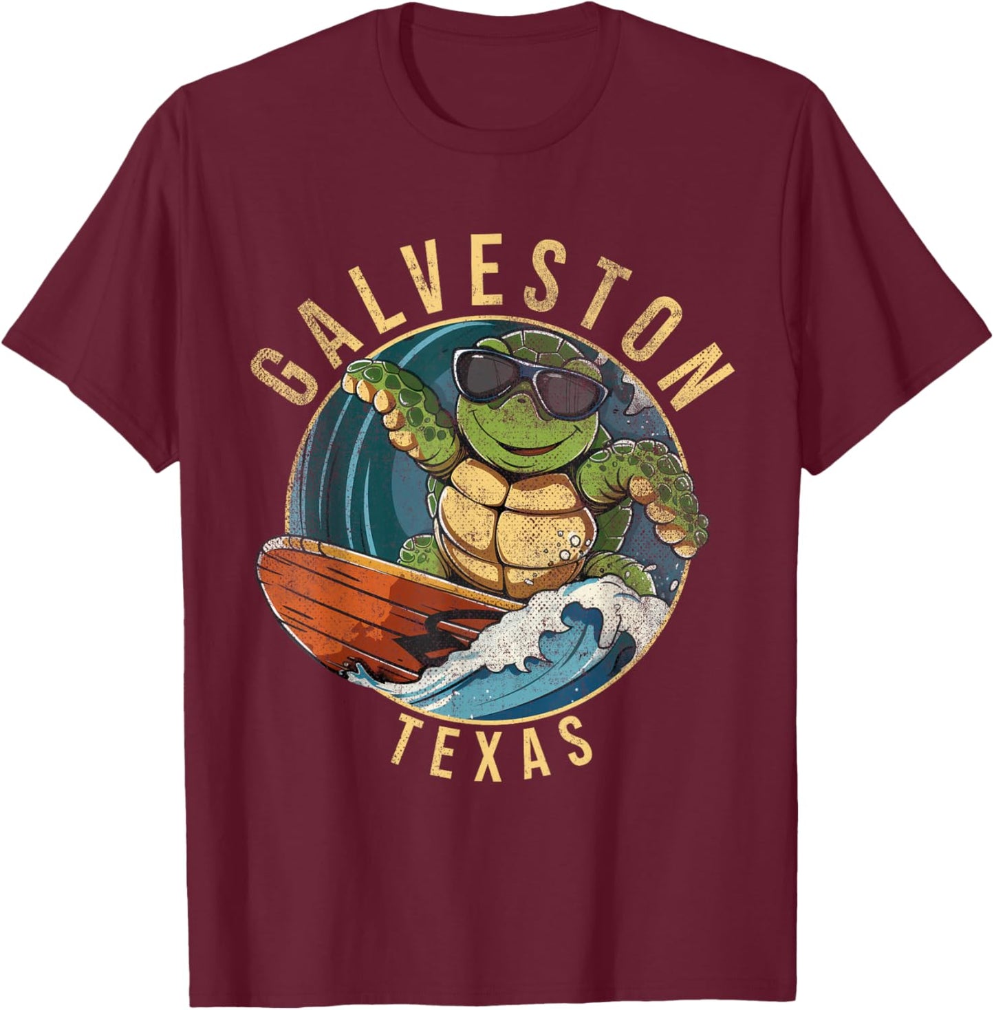 Galveston Texas TX | surfing turtle T-Shirt - T-Shirt | Maroon