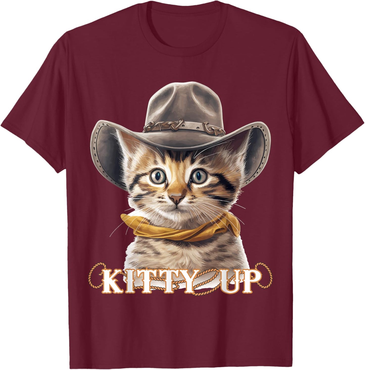 Cowboy Cat, Kitty Up, Country Cat Cowboy T-Shirt - T-Shirt | Maroon