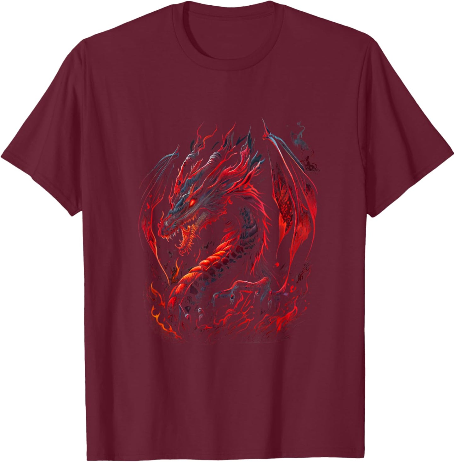 Red Chinese Firedrake Dragon - Dragon Print Art Wear T-Shirt - T-Shirt | Maroon