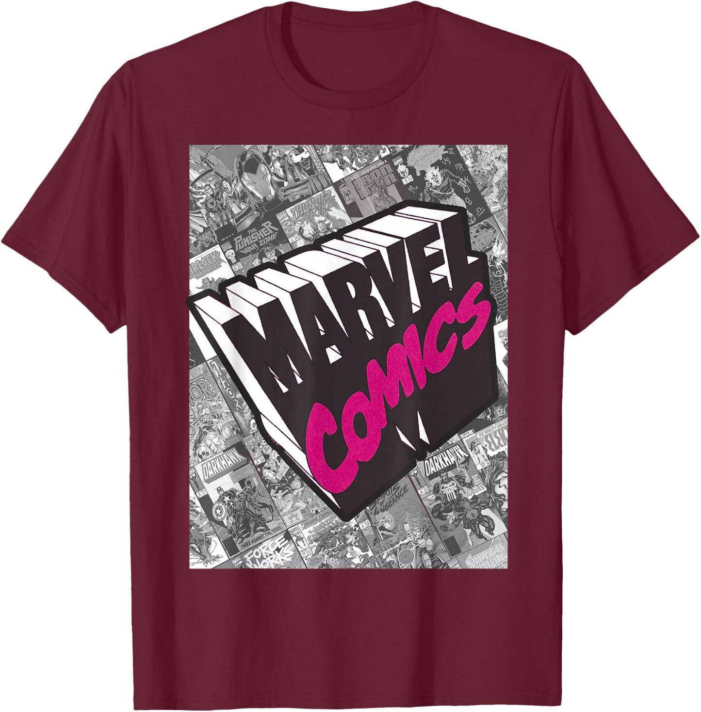 Marvel Comics Logo Comic Book Fill Panel T-Shirt - T-Shirt | Maroon