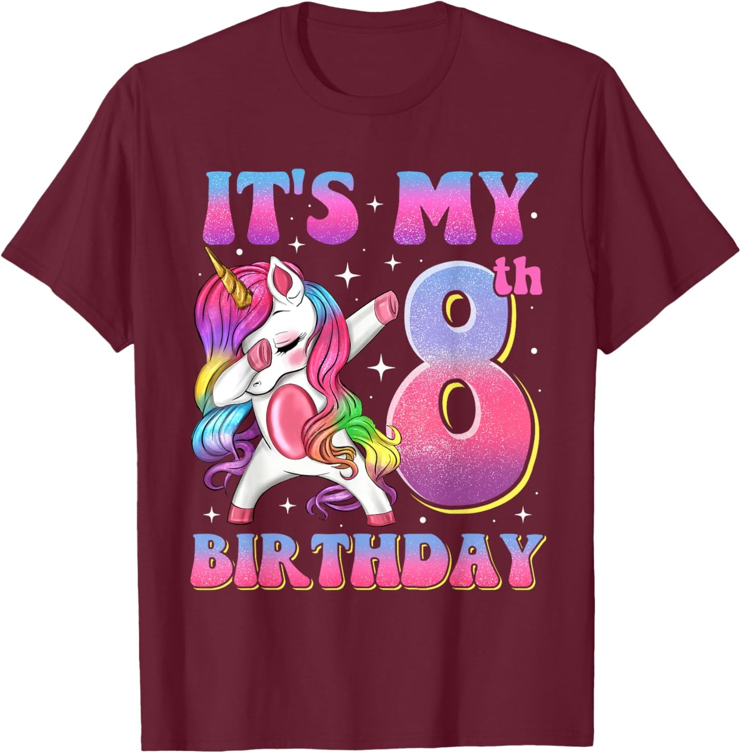 It's My 8th Birthday Dabbing Unicorn 8 Year Old Girls Kids T-Shirt - T-Shirt | Maroon