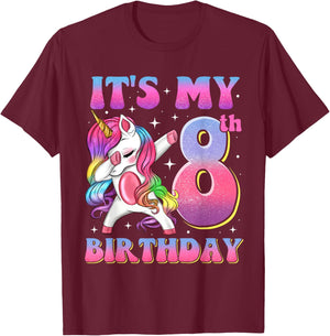 It's My 8th Birthday Dabbing Unicorn 8 Year Old Girls Kids T-Shirt - T-Shirt | Maroon
