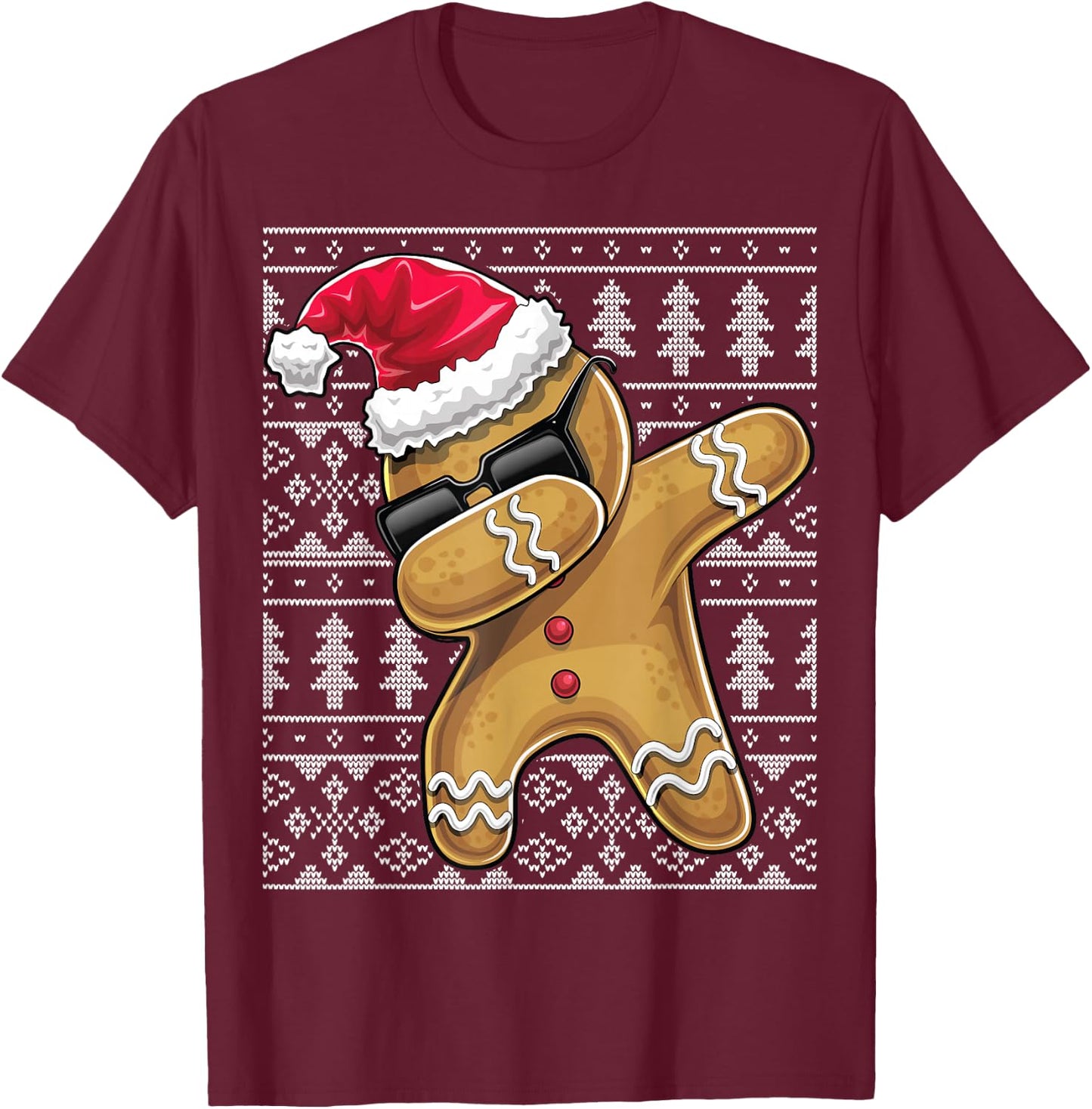 Ugly Christmas Sweater Dabbing Gingerbread Man Shirt Gift T-Shirt - T-Shirt | Maroon