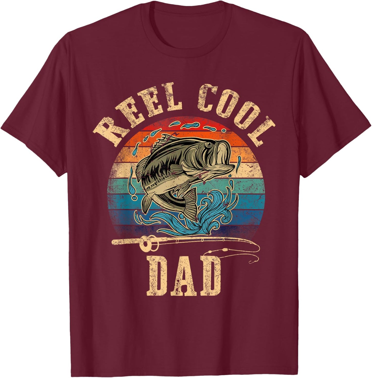 Vintage Reel Cool Dad Fish Fishing Shirt Father's Day T-Shirt - T-Shirt | Maroon