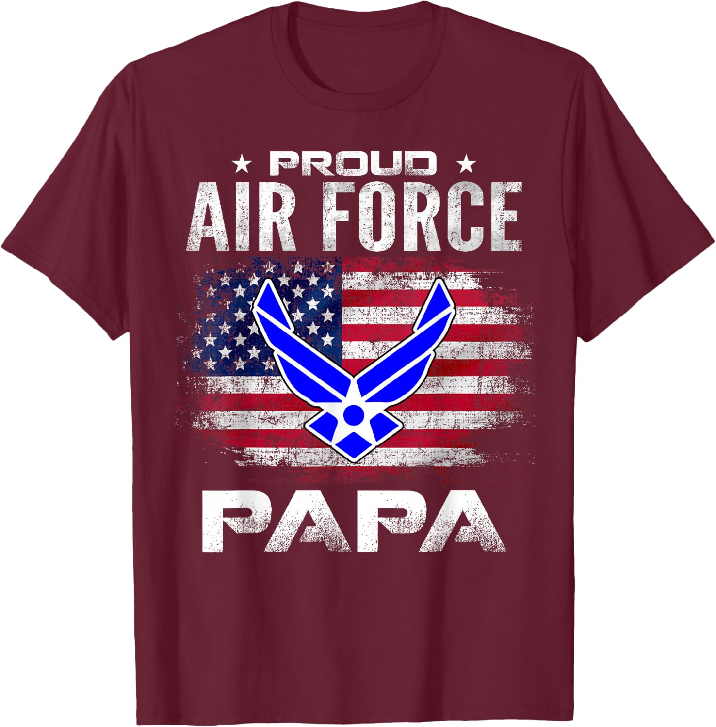 Proud Air Force Papa With American Flag Gift Veteran T-Shirt - T-Shirt | Maroon