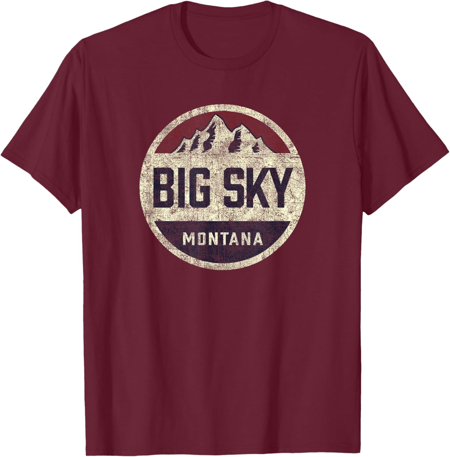 Vintage Big Sky Montana Souvenir Mountain Retro Circle T-Shirt - T-Shirt | Maroon