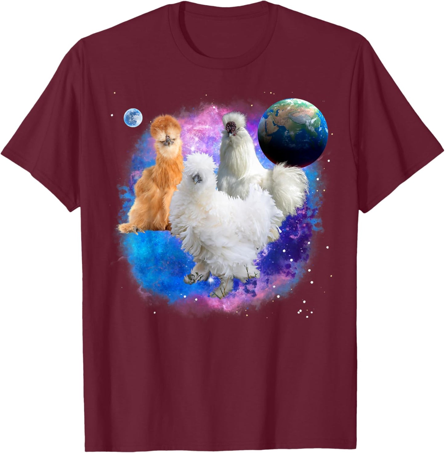 Funny Silkie Chickens in the Galaxy, Silkie Chicken T-Shirt - T-Shirt | Maroon