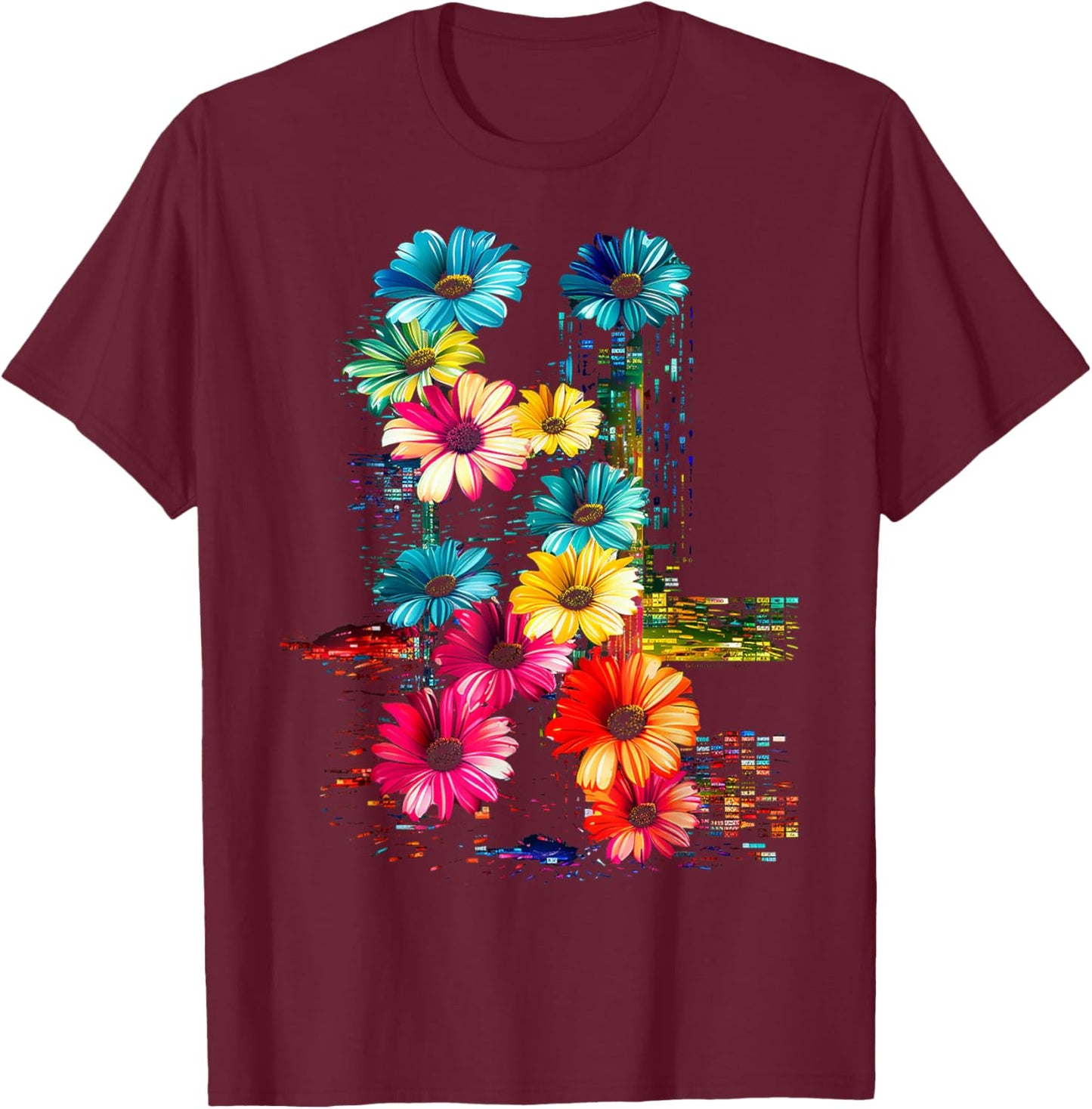 Flower Colorful Artwork Nature Art Graphic Flower T-Shirt - T-Shirt | Maroon